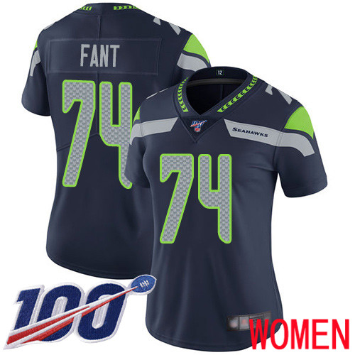 Seattle Seahawks Limited Navy Blue Women George Fant Home Jersey NFL Football #74 100th Season Vapor Untouchable